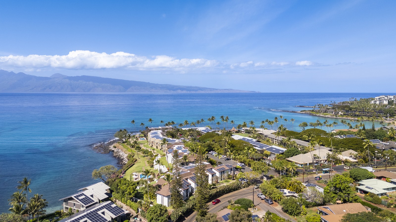 Aerial view of a coastal Maui neighborhood