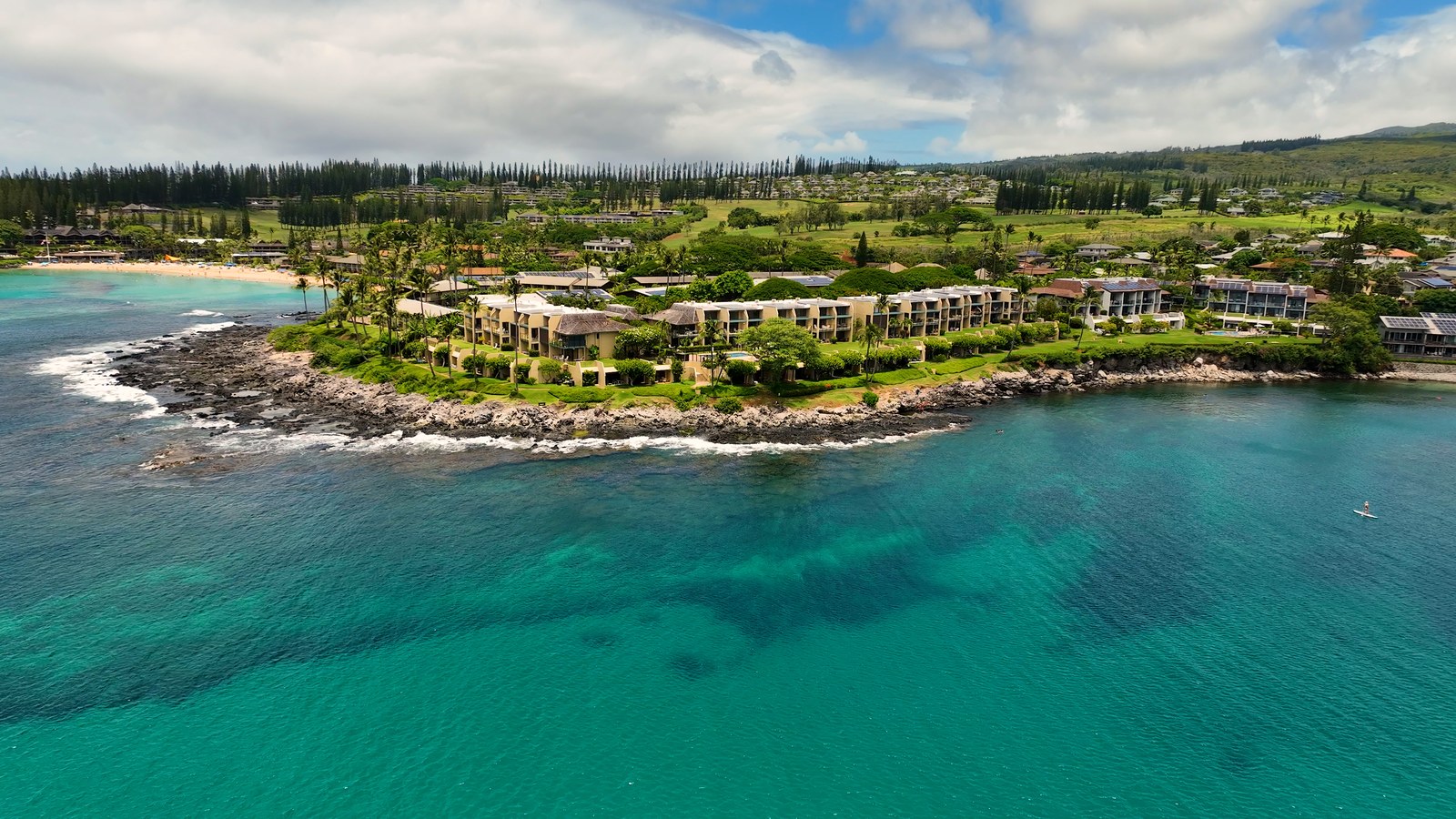 Aerial view of an oceanfront Maui property