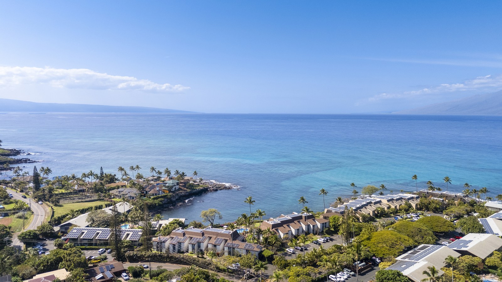Aerial view of oceanfront residences on Maui